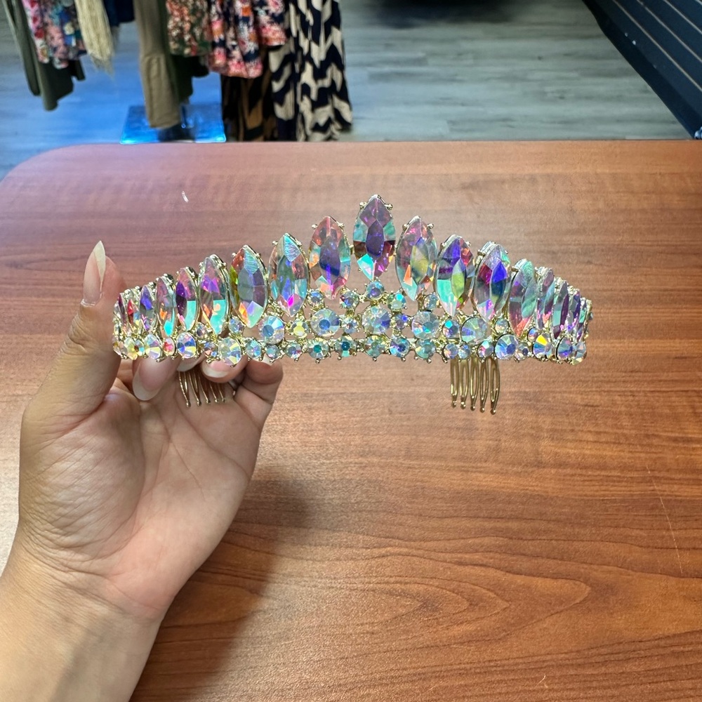 Iridescent Crystal Pageant Quinceanera Tiara Crown
